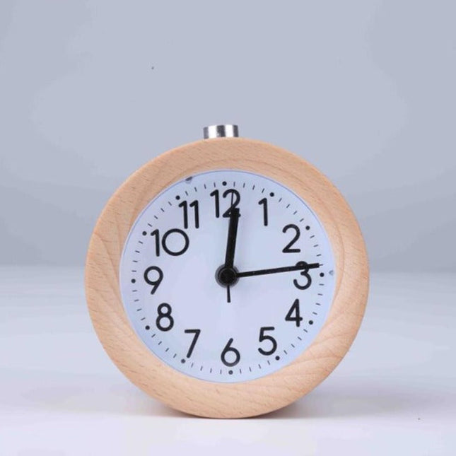 Despertador analógico redondo con marco madera