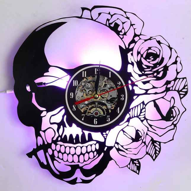 Reloj de vinilo steampunk con calavera