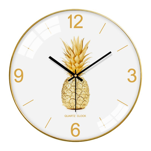 Reloj de pared de cristal piña dorada