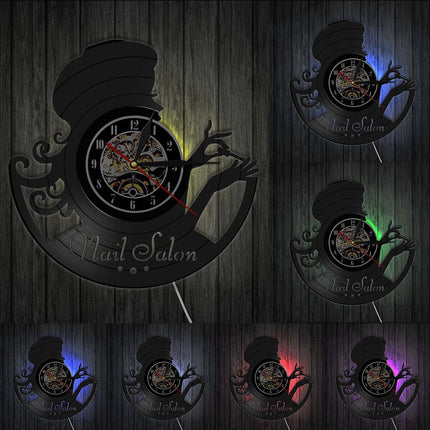 Reloj de vinilo para salón de uñas