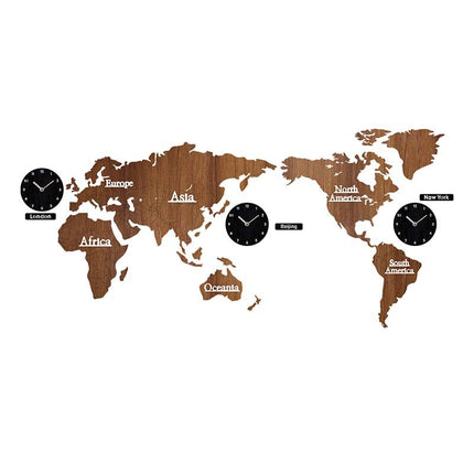 Reloj de pared mapa del mundo madera