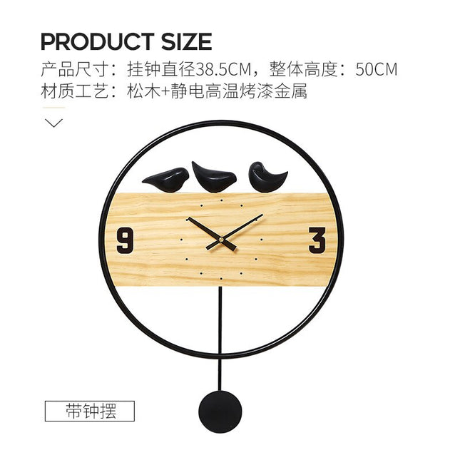 Reloj de pared nórdico con pájaros