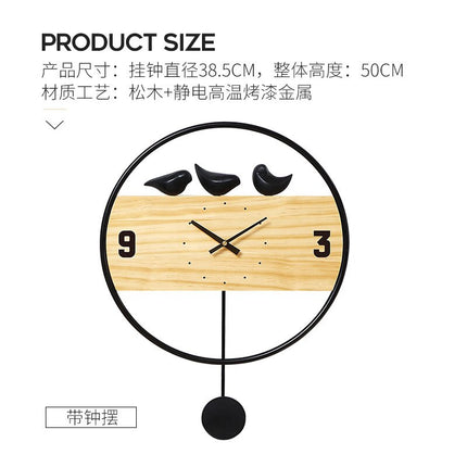 Reloj de pared nórdico con pájaros
