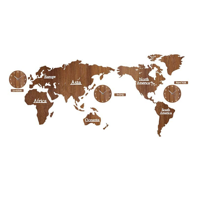 Reloj de pared mapa del mundo madera