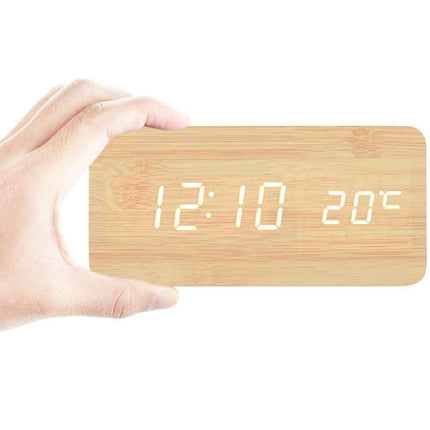 Despertador digital de bambú con termómetro
