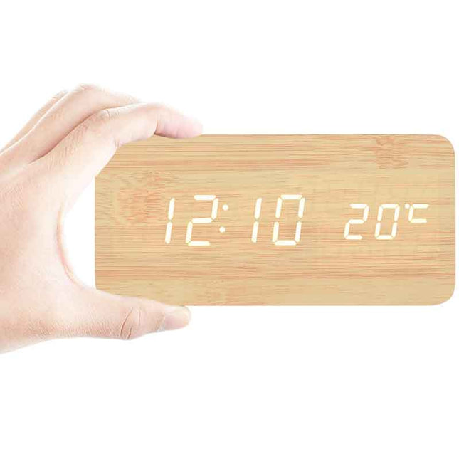 Despertador digital de bambú con termómetro