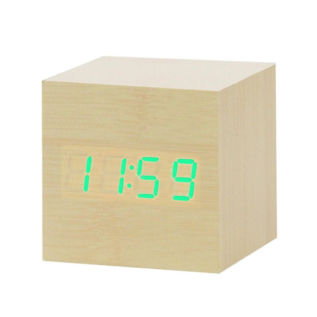 Despertador digital cubo de madera LED
