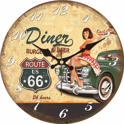 Reloj de pared retro gasolinera americana