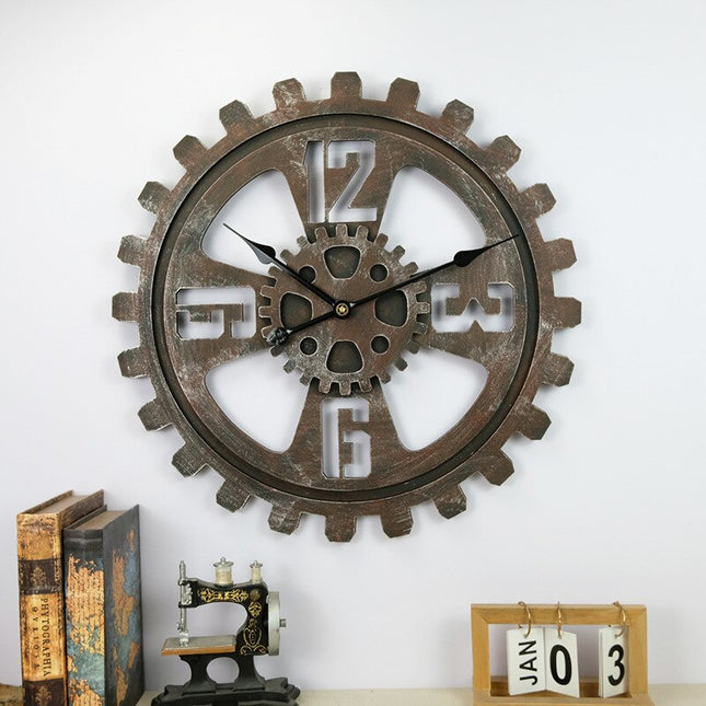 Reloj de pared industrial forma engranaje
