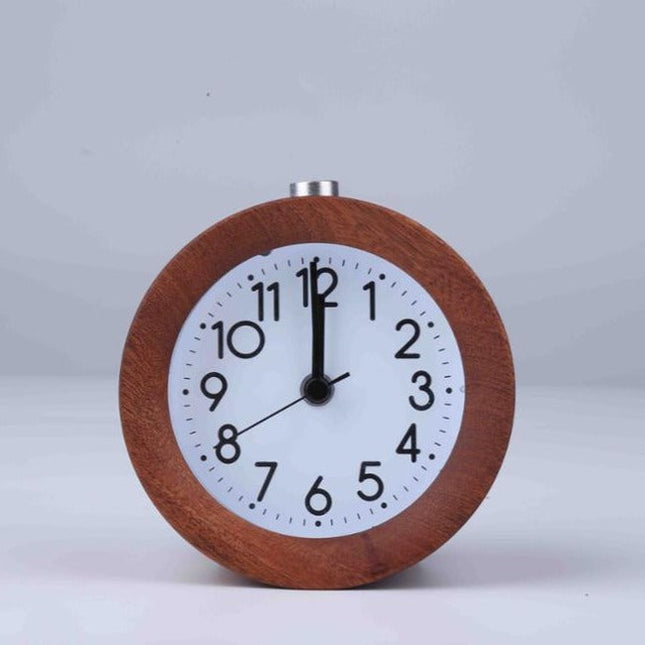 Despertador analógico redondo con marco madera