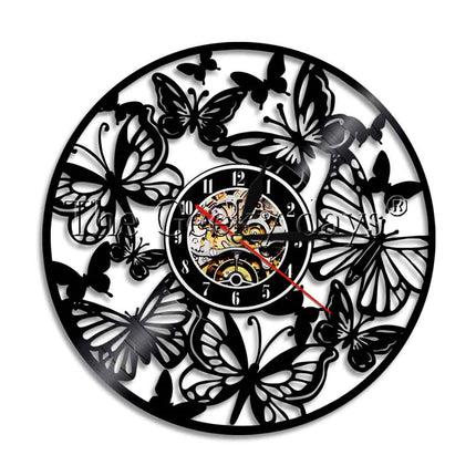 Reloj de vinilo decorativo con mariposas