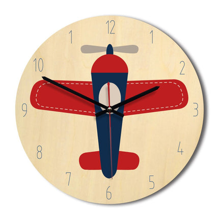 Reloj de pared infantil madera avión