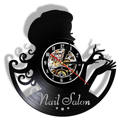 Reloj de vinilo para salón de uñas
