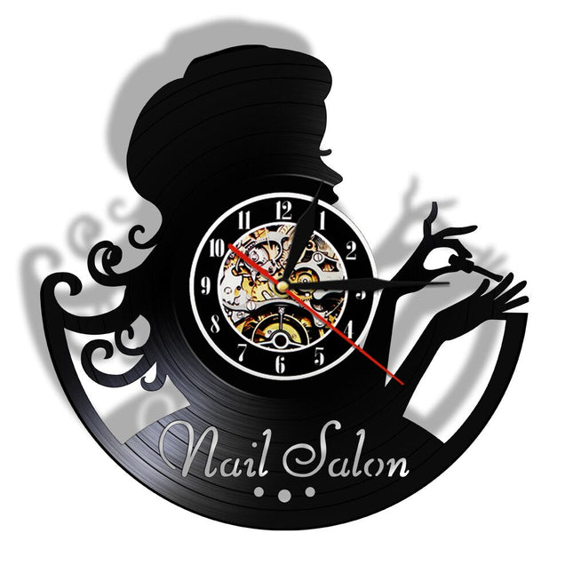 Reloj de vinilo para salón de uñas