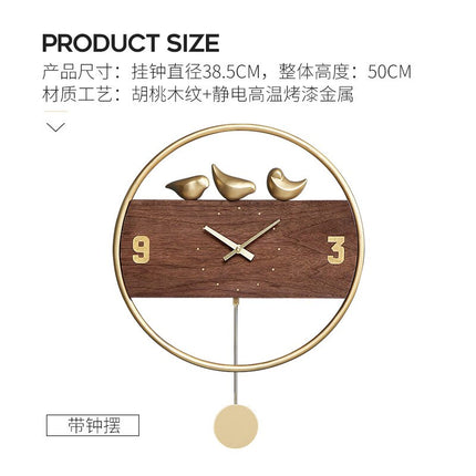 Reloj de pared nórdico con pájaros