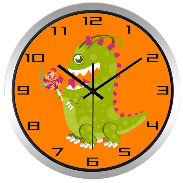 Reloj de pared infantil naranja dinosaurio