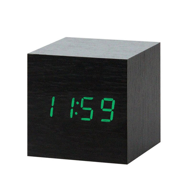 Despertador digital cubo de madera LED