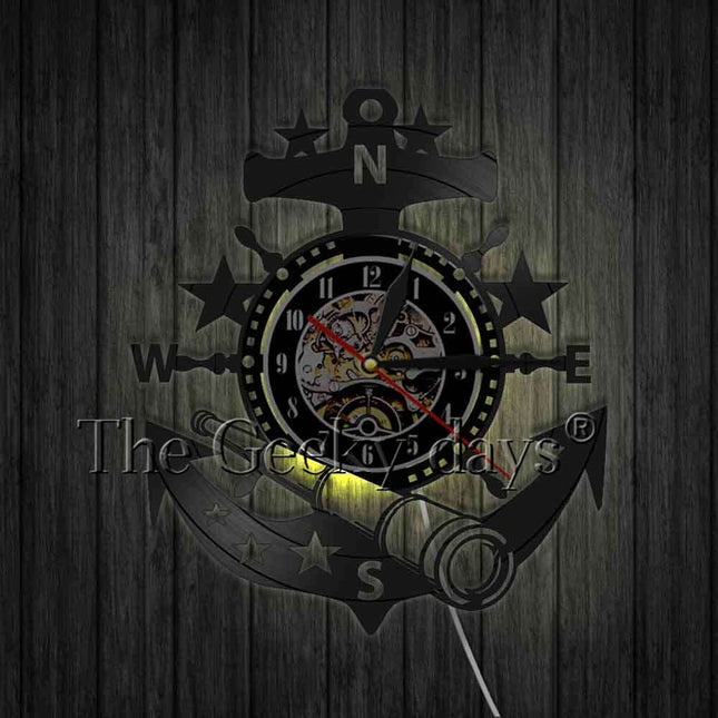 Reloj de vinilo con ancla marinera
