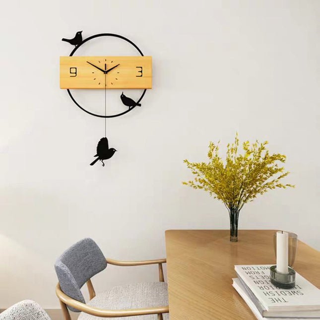 Reloj de pared madera con pájaros