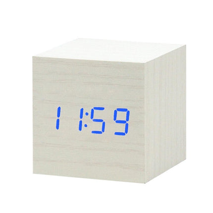 Despertador digital cubo de madera LED