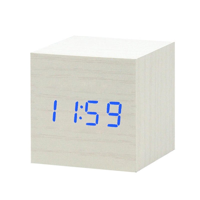Despertador digital cubo de madera LED
