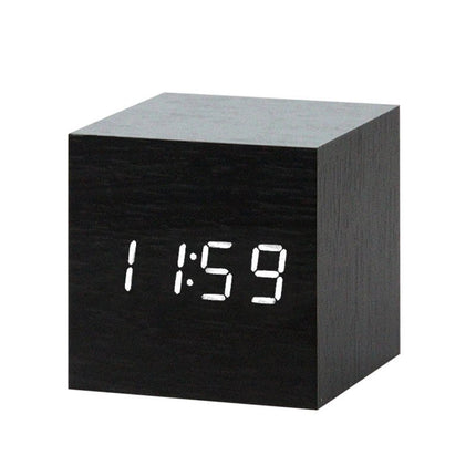 Despertador digital cubo de madera LED