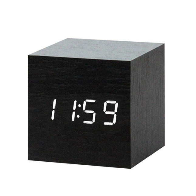Despertador digital cubo de madera LED