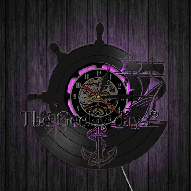 Reloj de vinilo con ancla marinera
