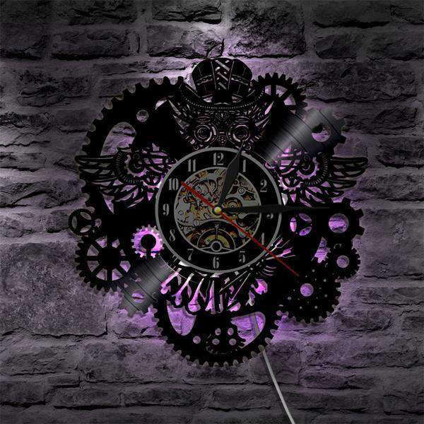 Reloj de pared LED steampunk con engranajes