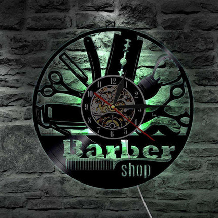 Reloj de pared LED para barbería vinilo