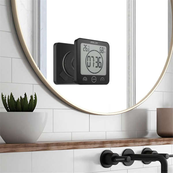 Reloj digital cuadrado para baño con ventosa