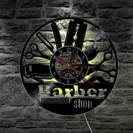 Reloj de pared LED para barbería vinilo