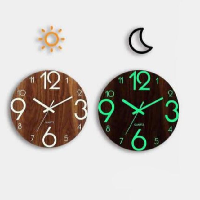 Reloj de pared madera números luminosos
