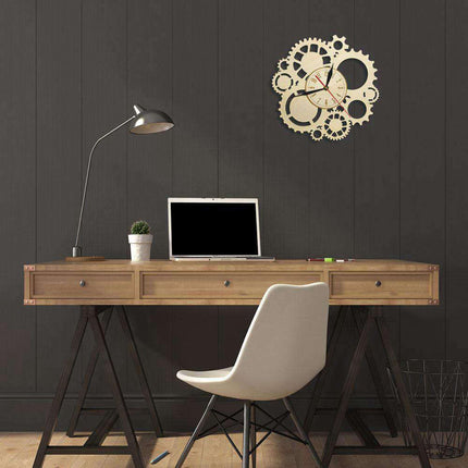 Reloj de pared de madera con engranajes