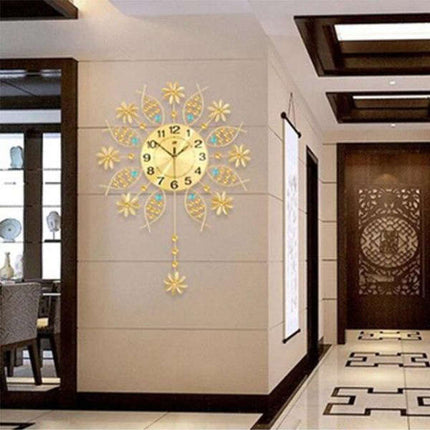 Reloj de pared grande metal flores