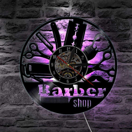 Reloj de pared LED para barbería vinilo