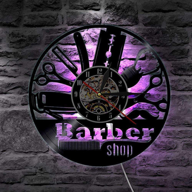 Reloj de pared LED para barbería vinilo