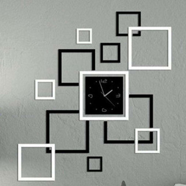 Reloj de pared 3D con cuadrados adhesivos