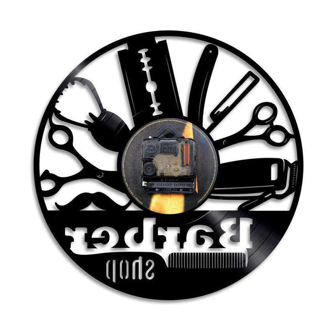 Reloj de pared LED para barbería vinilo