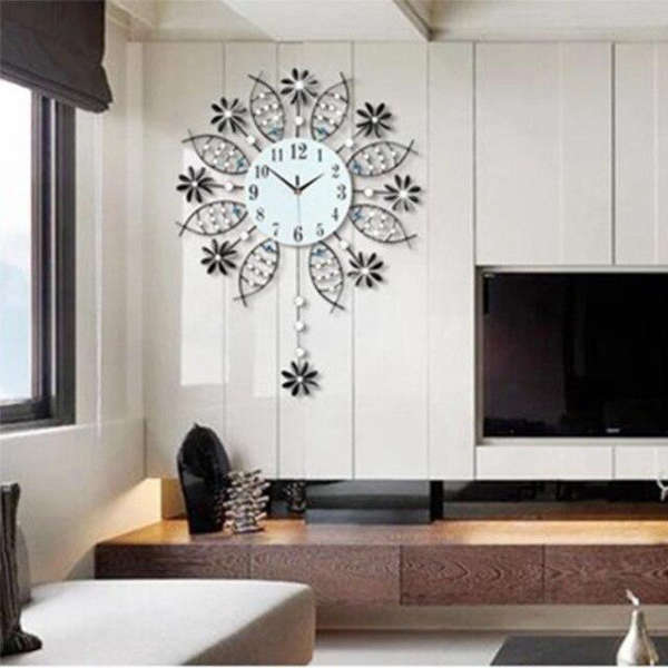 Reloj de pared grande metal flores