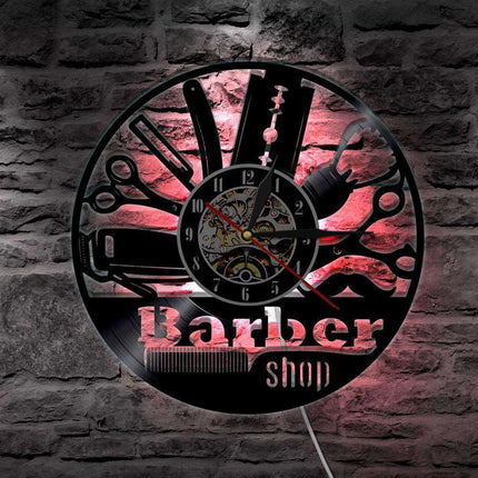 Reloj de pared LED para barbería vinilo