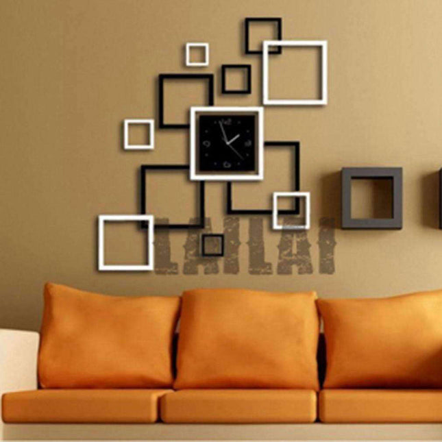 Reloj de pared 3D con cuadrados adhesivos