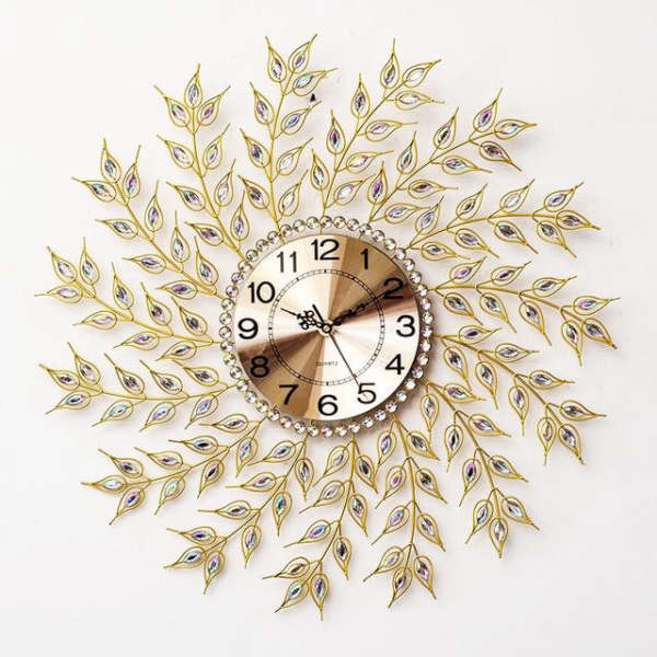 Reloj de pared grande hojas doradas