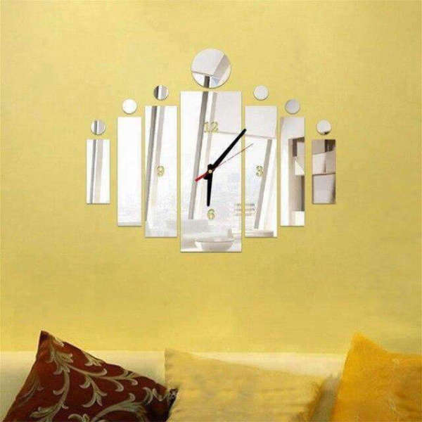 Reloj de pared adhesivo rectangular espejo