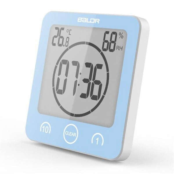 Reloj digital cuadrado para baño con ventosa