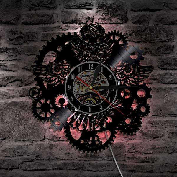 Reloj de pared LED steampunk con engranajes