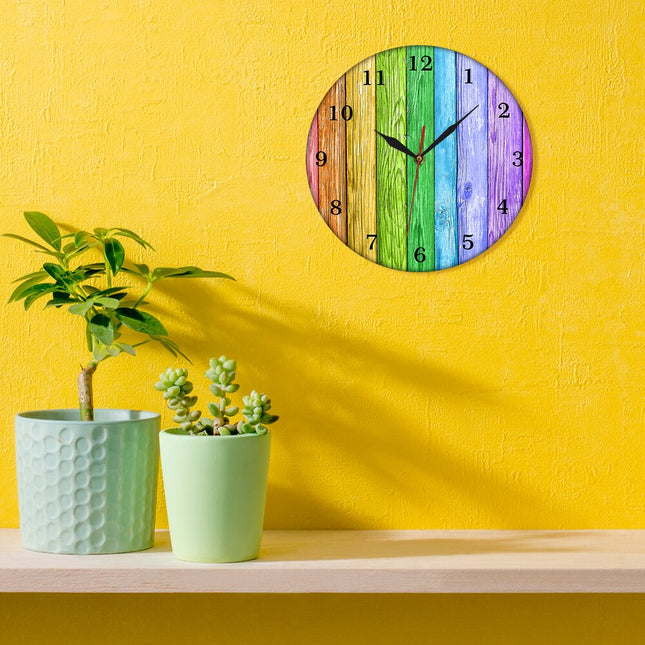 Reloj de pared de madera arcoíris