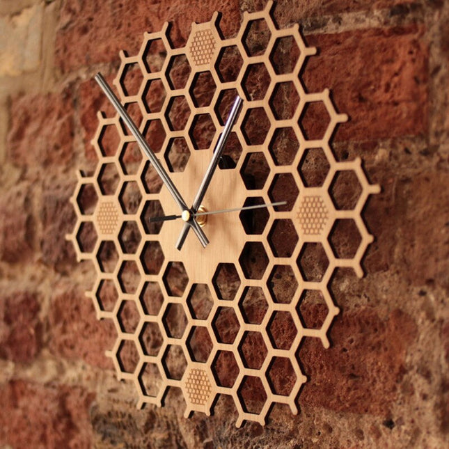 Reloj de pared madera panal abeja
