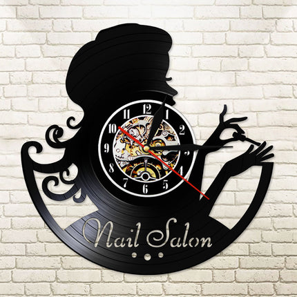 Reloj de vinilo para salón de uñas