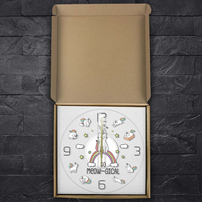Reloj de pared LED con gatos unicornio